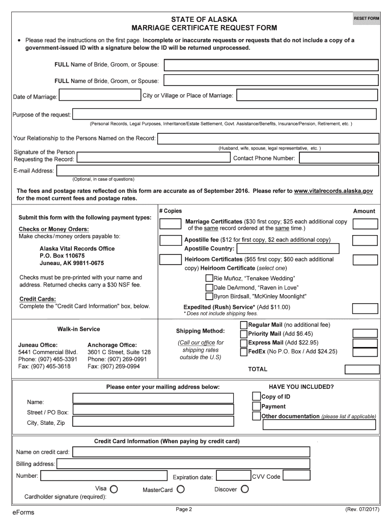  Alaska Marriage Certificate Request Form Instructions Who 2017