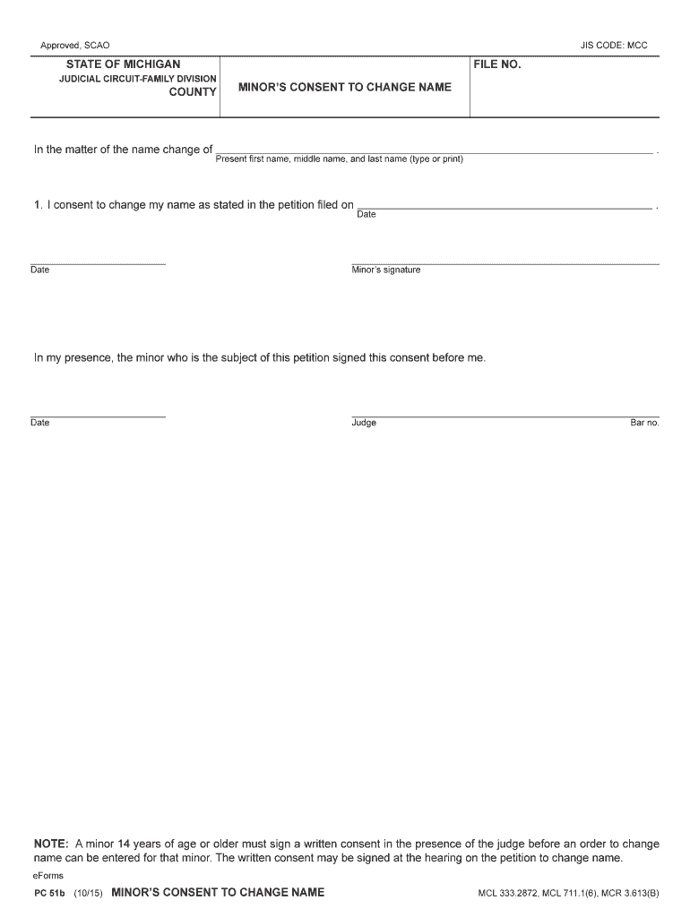  PC51b Minor's Consent to Change Name 2015-2024