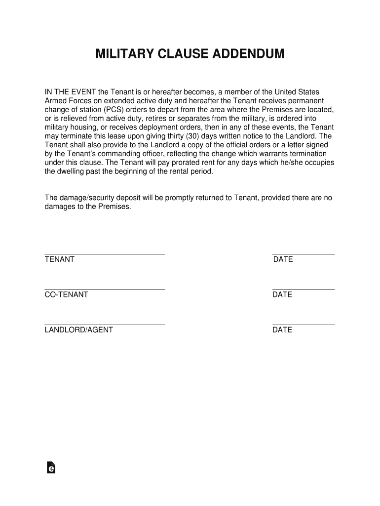 Military Addendum  Form