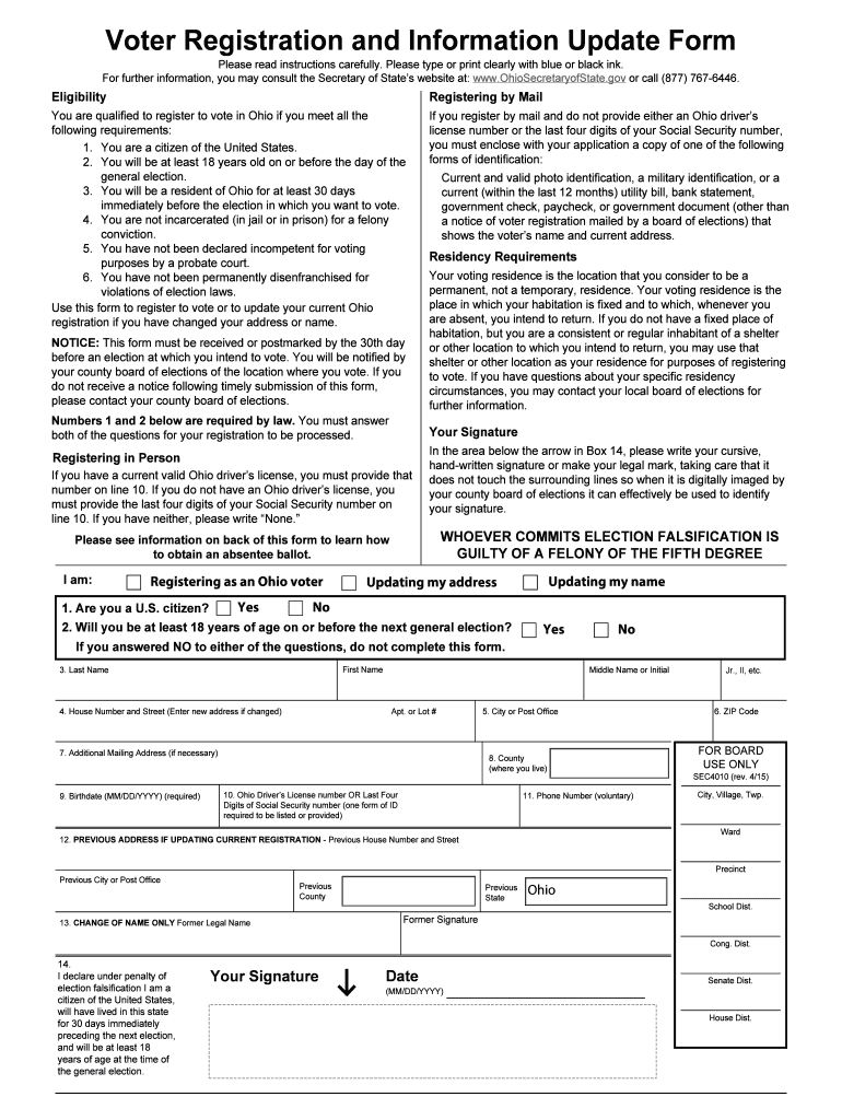 Get and Sign Ohio Voter Registration Form