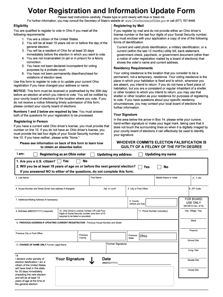 Ohio Voter Registration Form