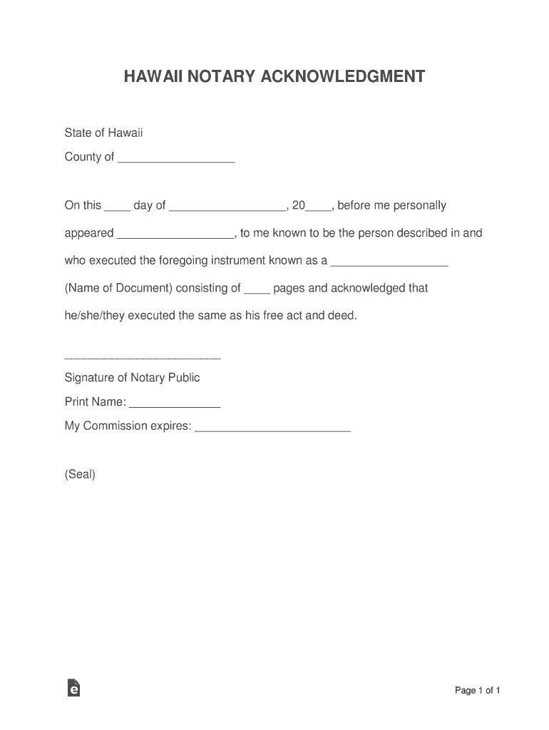 Hawaii Notary Acknowledgment Form