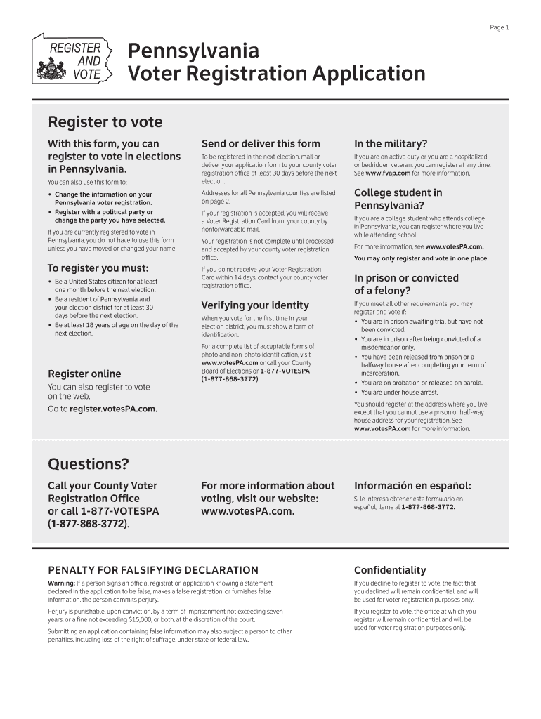  Pennsylvania Voter Registration Application Lycoming County 2015