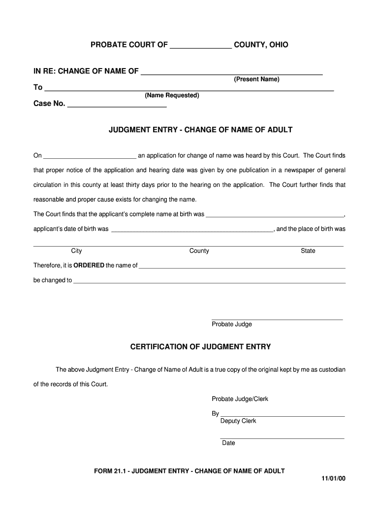CHANGE of NAME of Ohio Supreme Court  Form