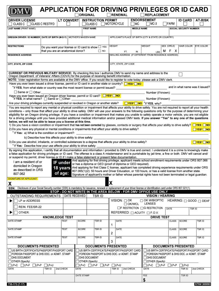  Oregon Dmv 735 173 2017-2024