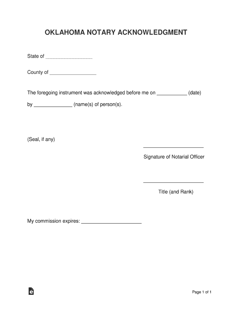 Get and Sign Oklahoma Acknowledgement Form