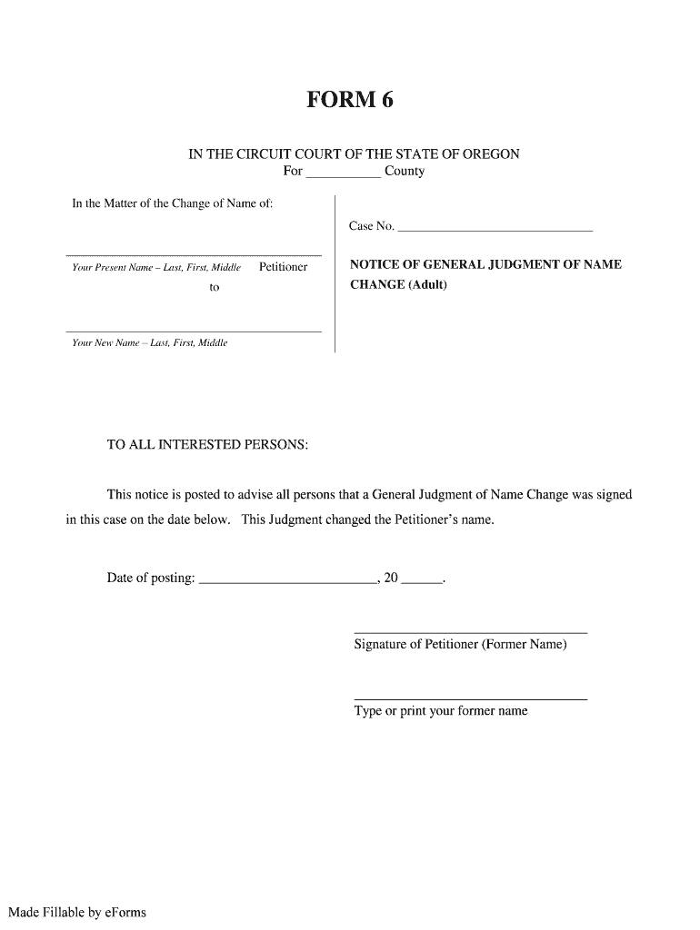 Notice of General Judgment of Name Change Form 6 EForms