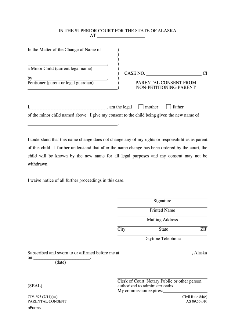  Parental Consent for Non Petitioning Parent Civil Forms 2011-2024