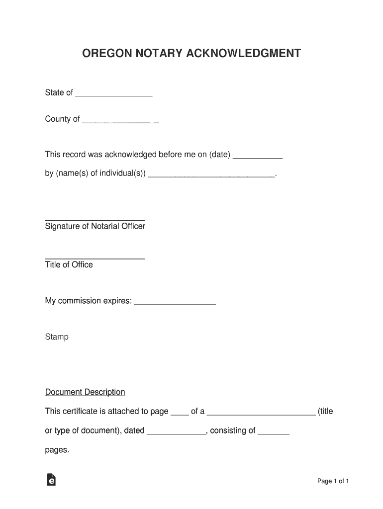 Oregon Notary Acknowledgement  Form