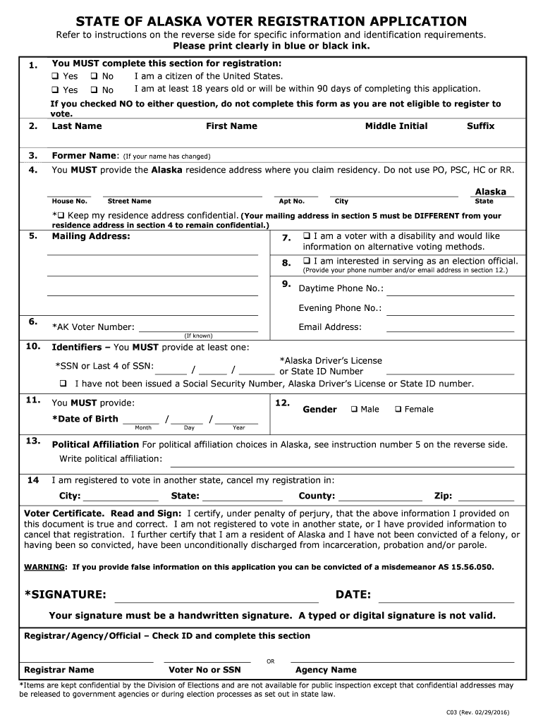  Bill of Sale Form State of Alaska Voter Registration pdfFiller 2016-2024
