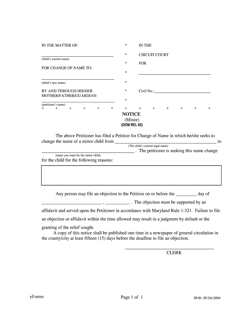  APPLICATION for CHANGE of NAME MINOR Commonwealth of 2004-2024