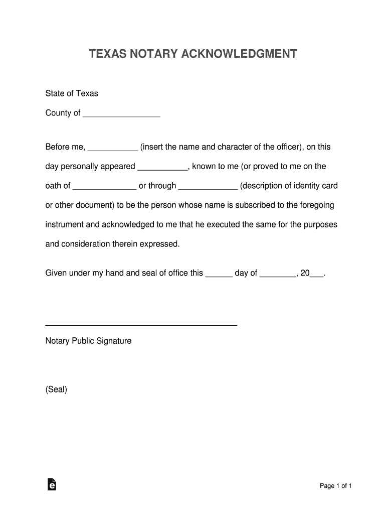 Texas Acknowledgement  Form