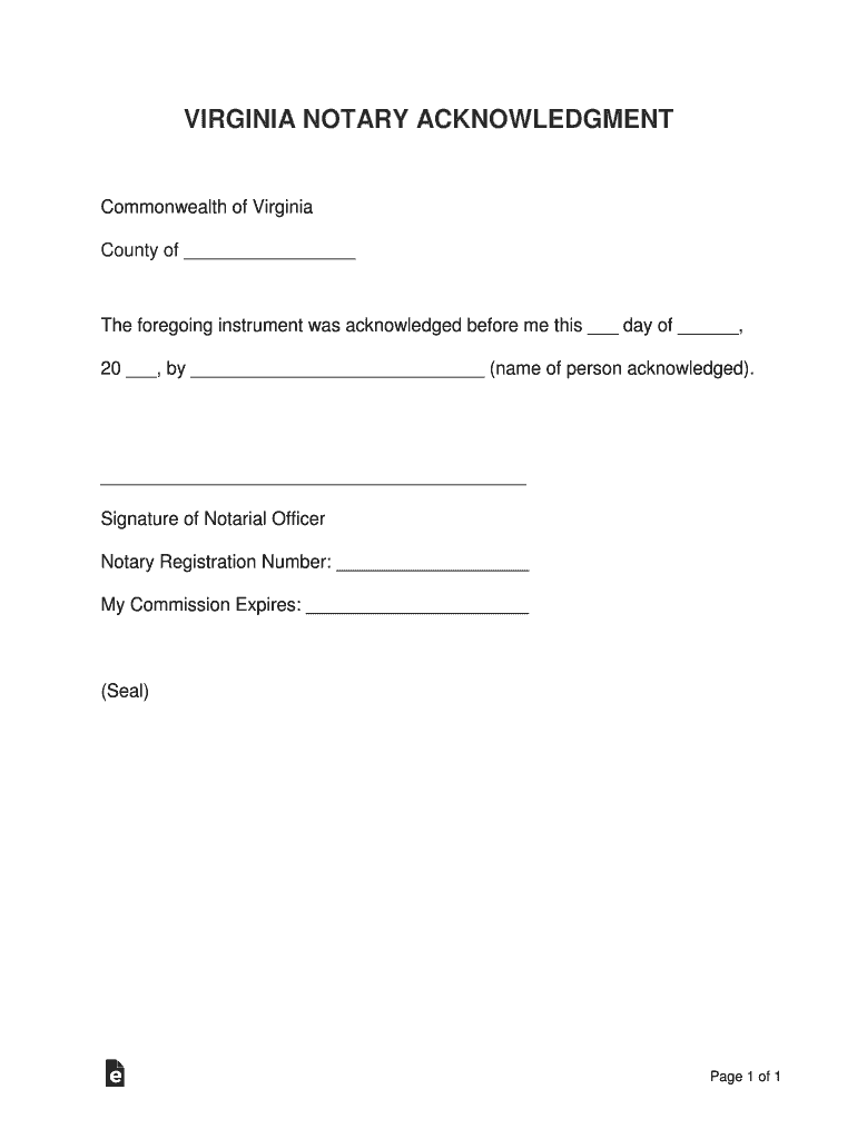 Virginia Acknowledgement  Form