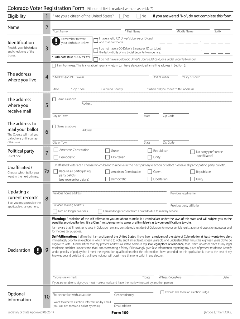  Colorado Voter Registration Form 1 Yes No 2017