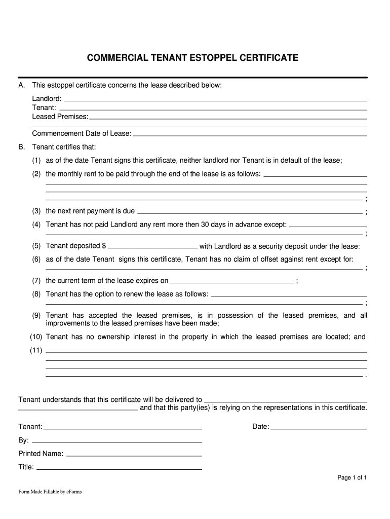 Model Tenant Estoppel Certificate Form Lexology