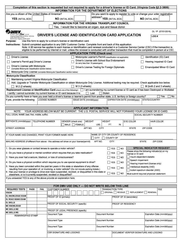  Virginia Real ID Application Form 2016