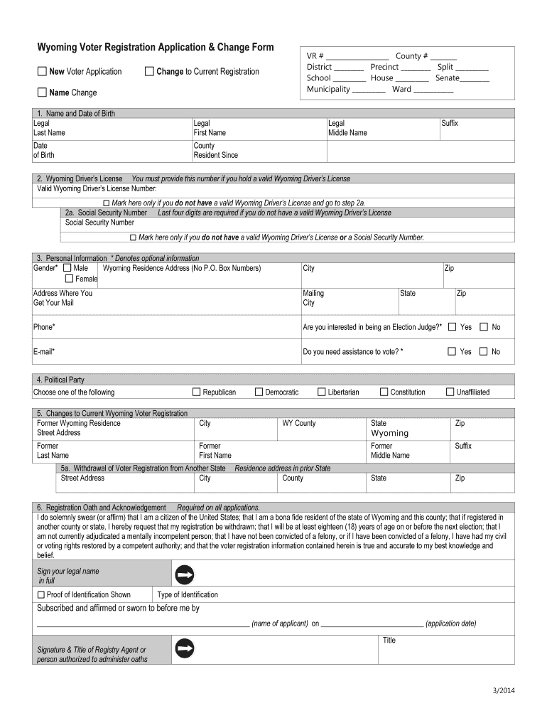  Wyoming Voter Registration Application Form 2014-2024
