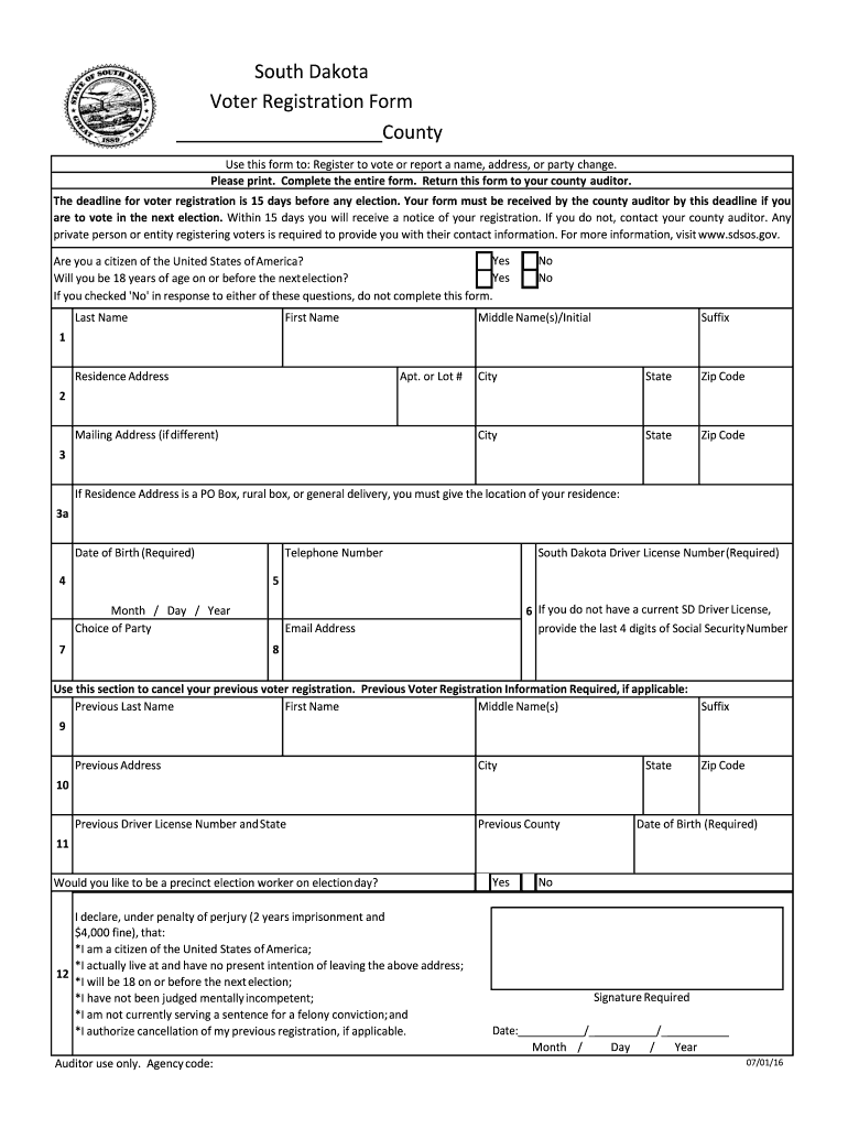  Forms South Dakota Secretary of State 2016-2024