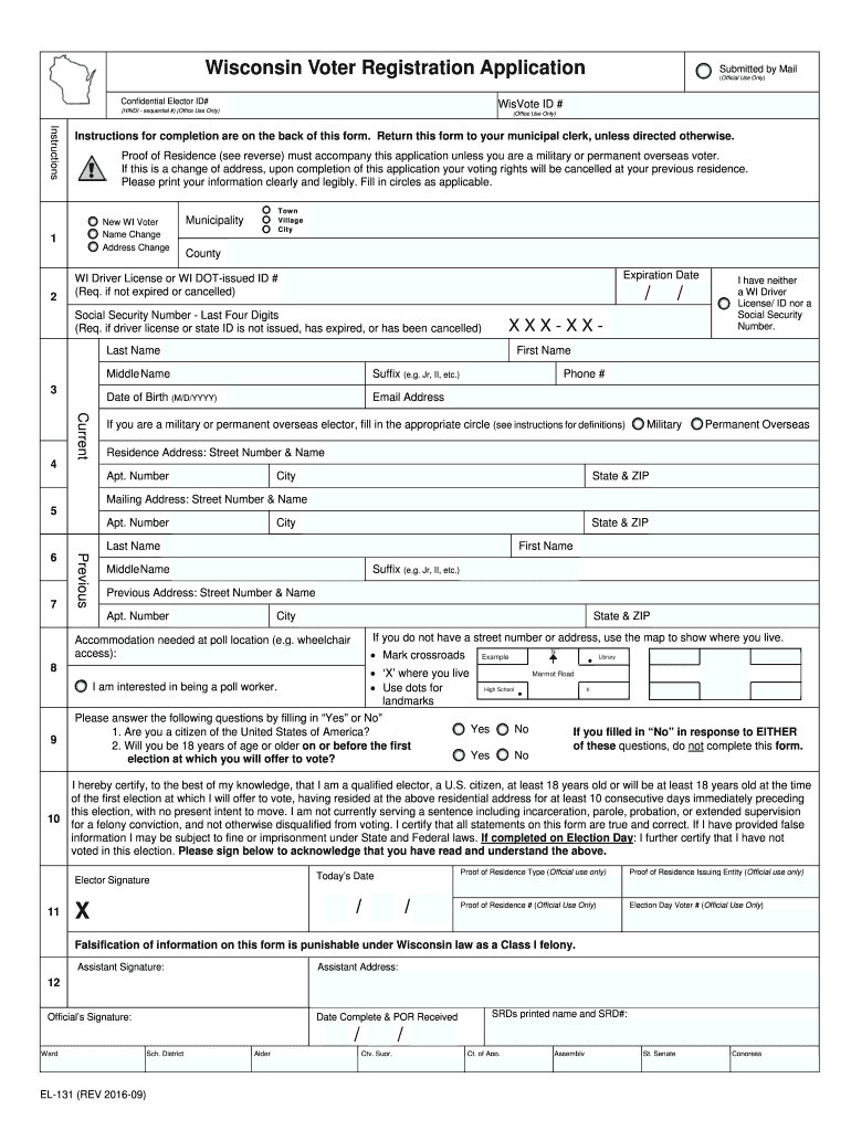  Wisconsin Voter Registration Application 2016