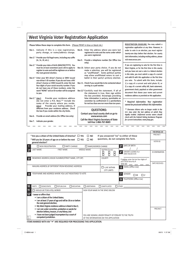  Mail in Voter Registration Application WV Secretary of State 2013-2024