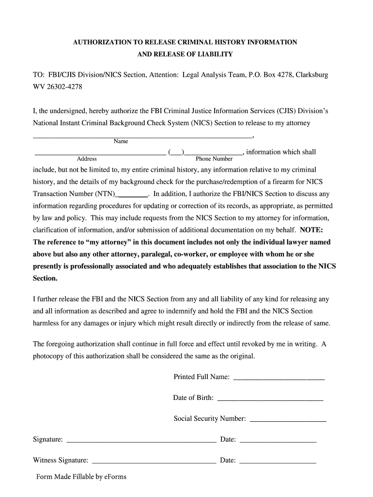 Fbi Release Form