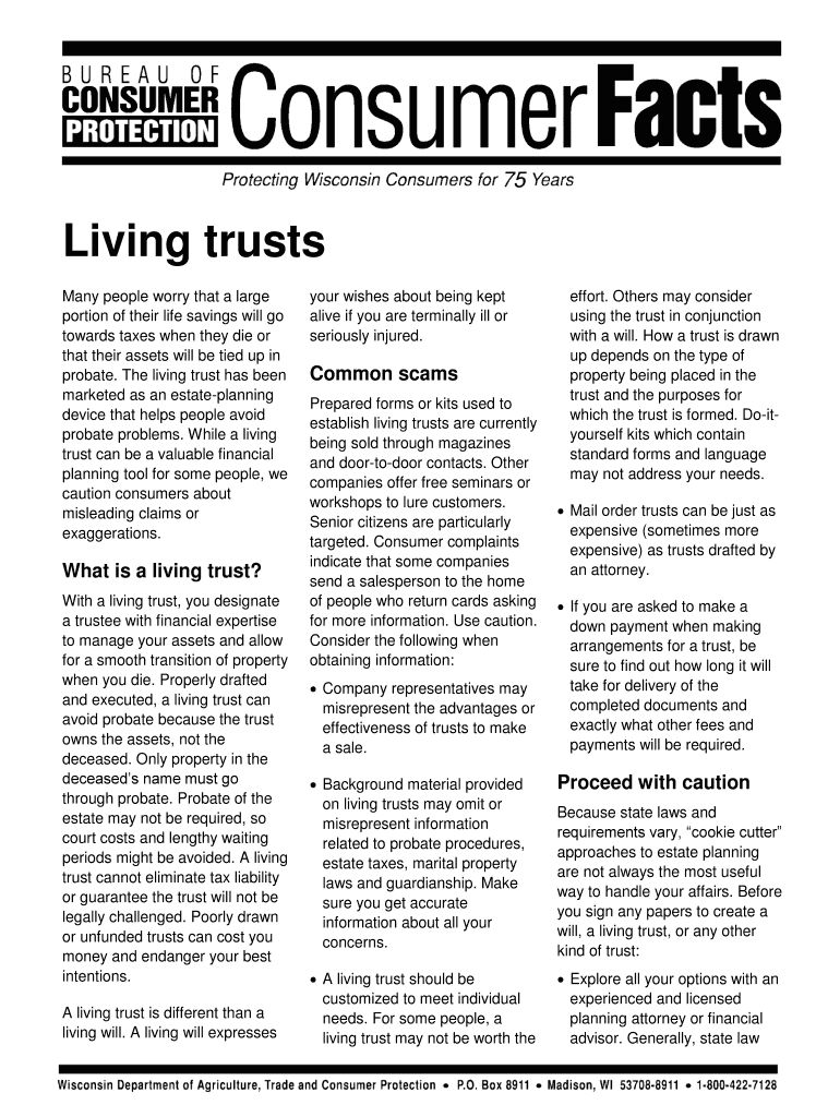 DATCP Home Consumer Protection Fact Sheet Living Trusts  Form