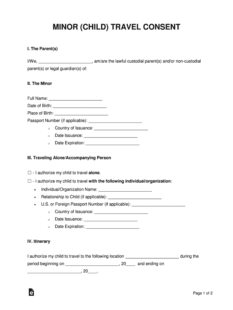 Travel Consent Form for Minor