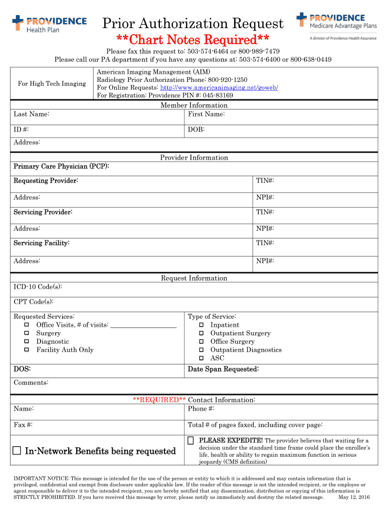  Providence Prior Authorization Form for Medical Services 2016-2024