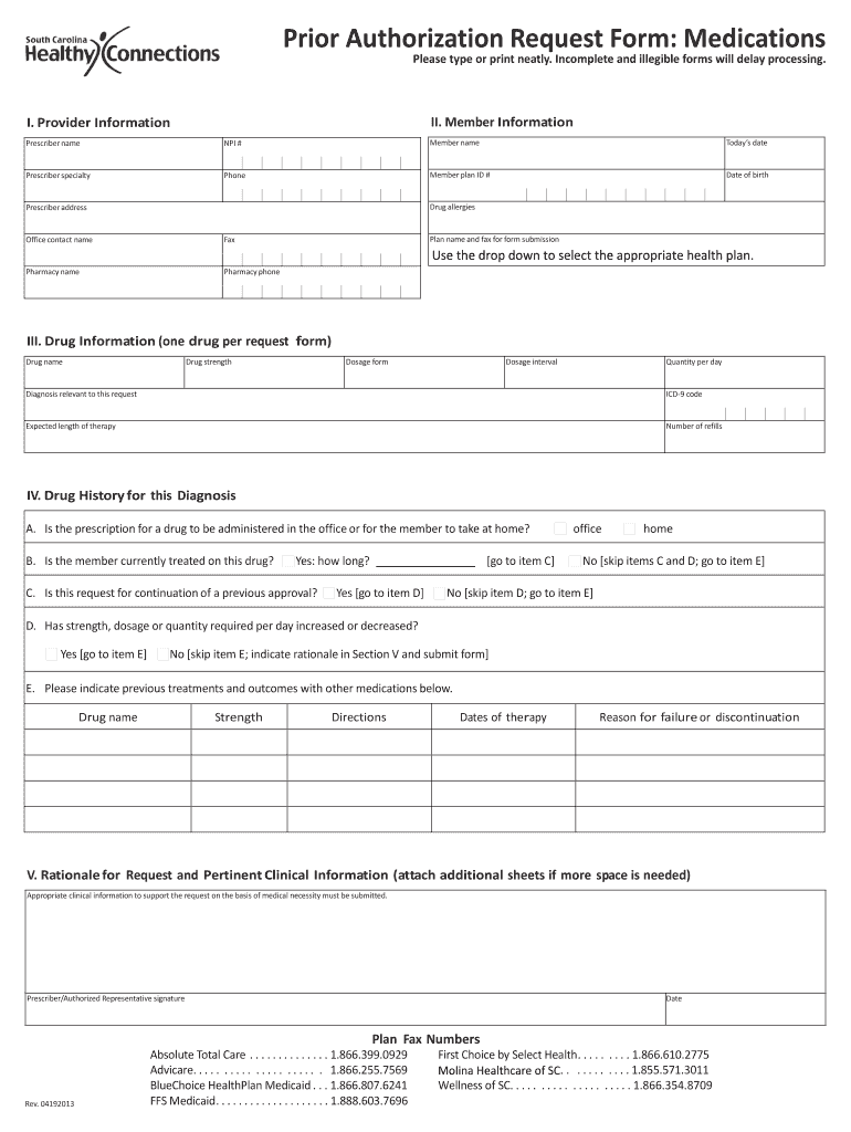  Sc Prior Authorization 2013-2024