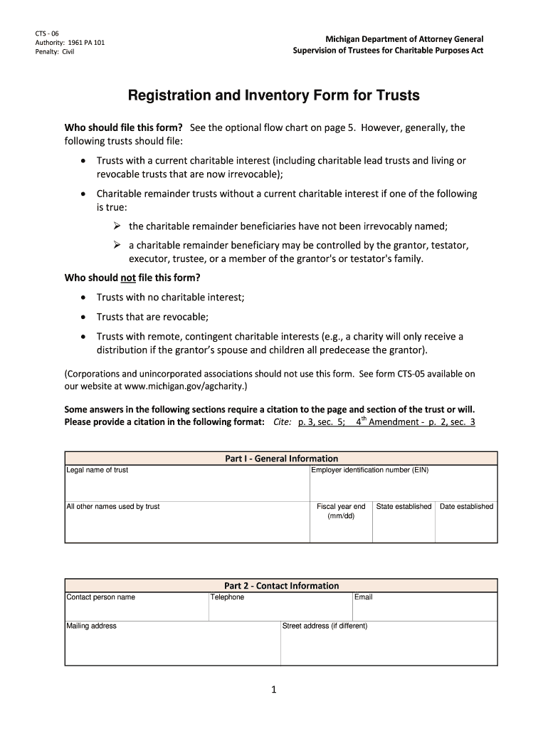  06 Registration and Inventory Form for Trusts State of Michigan 2015-2024