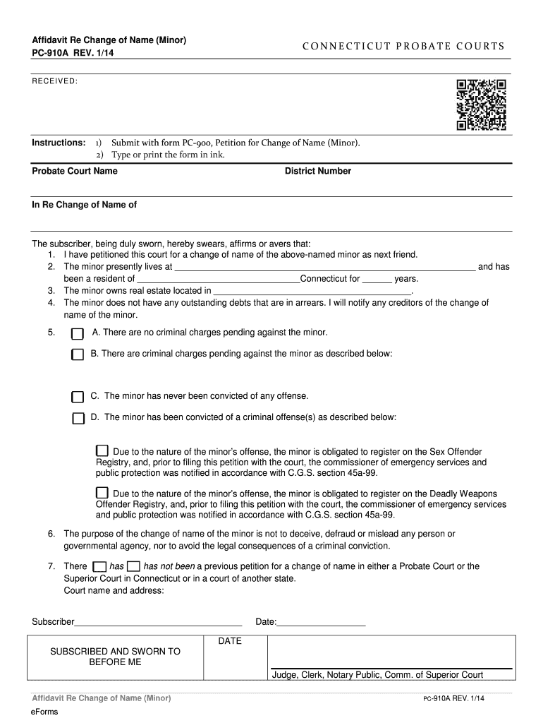  Connecticut Affidavit Re Change of Name Minor 2014-2024