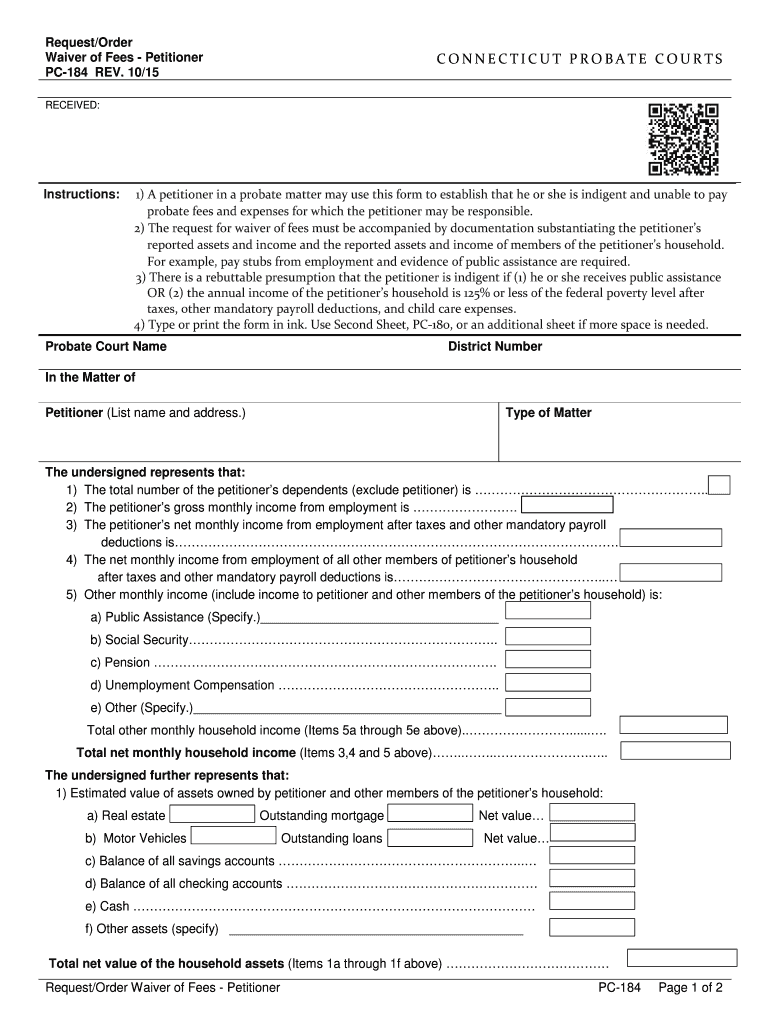  Connecticut RequestOrder Waiver of Fees Petitioner 2015