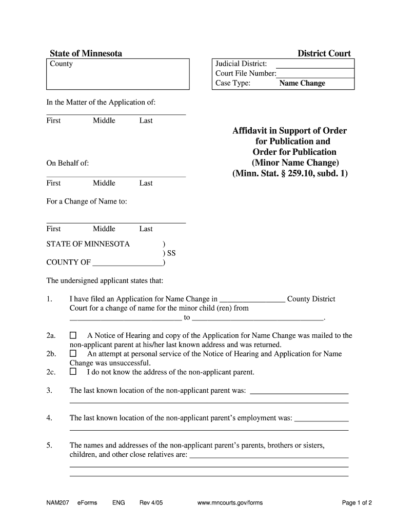  Affidavit in Support of Order for Publication Form NAM207 2005-2024