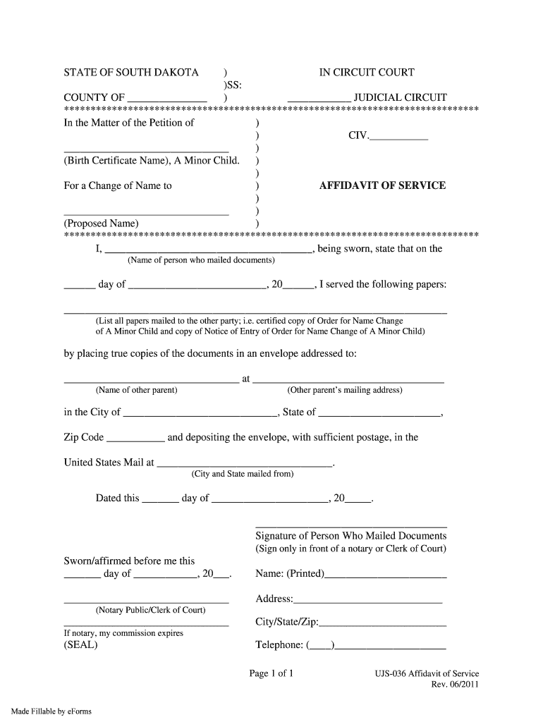 Get and Sign STATE of SOUTH DAKOTA in CIRCUIT COURT SS COUNTY of 2011-2022 Form