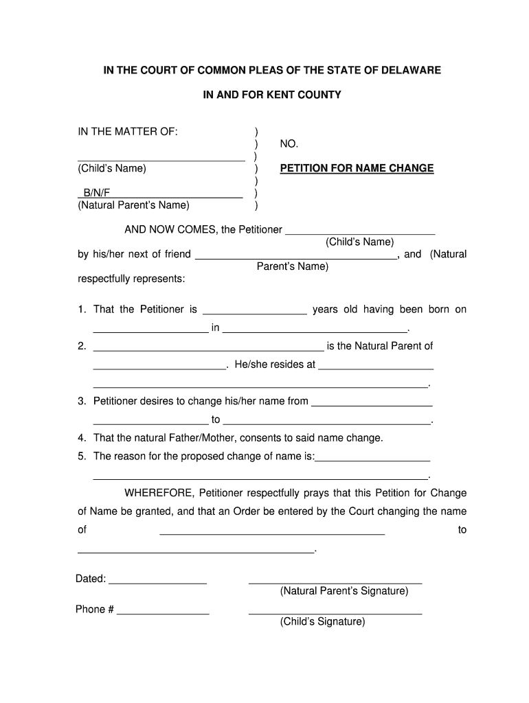 COURT of COMMON PLEAS for the State of Delaware  Form