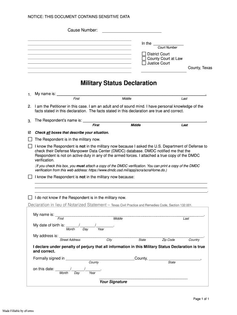 Texas Military Status  Form