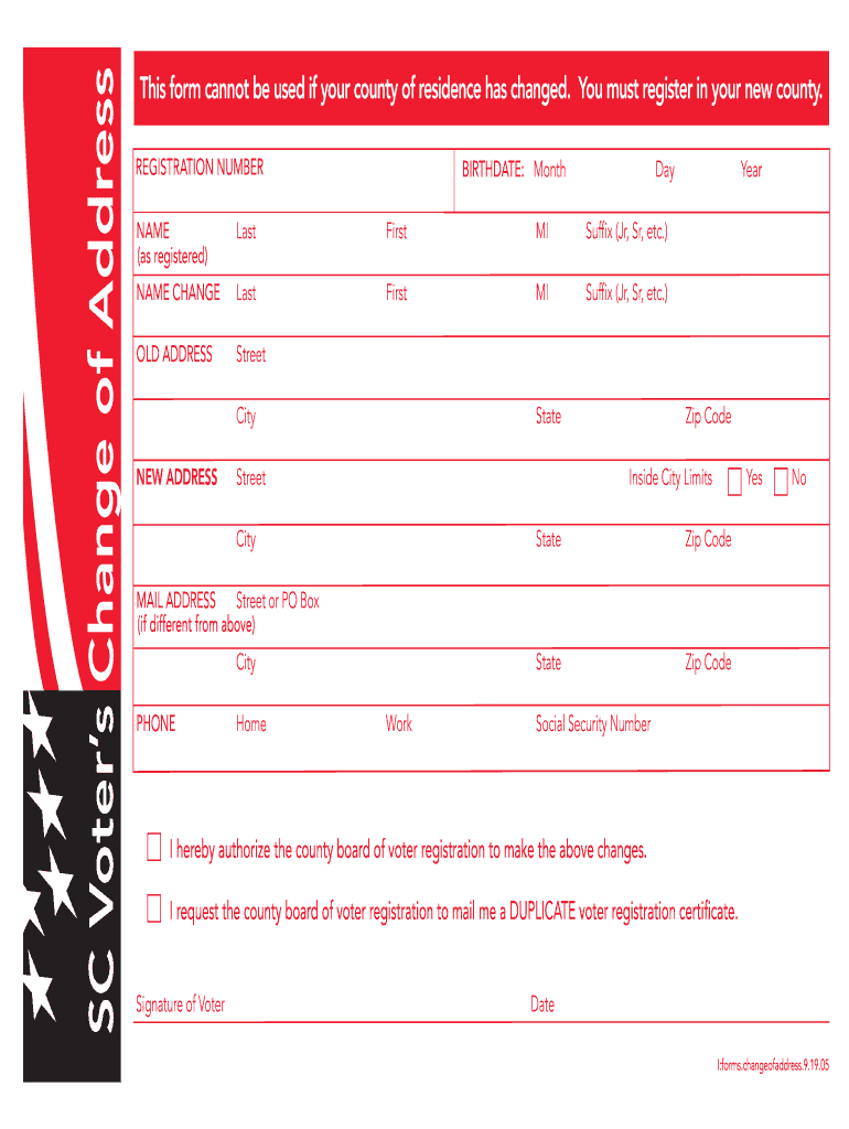  Change of Address for Voter Registration Sc 2005-2024