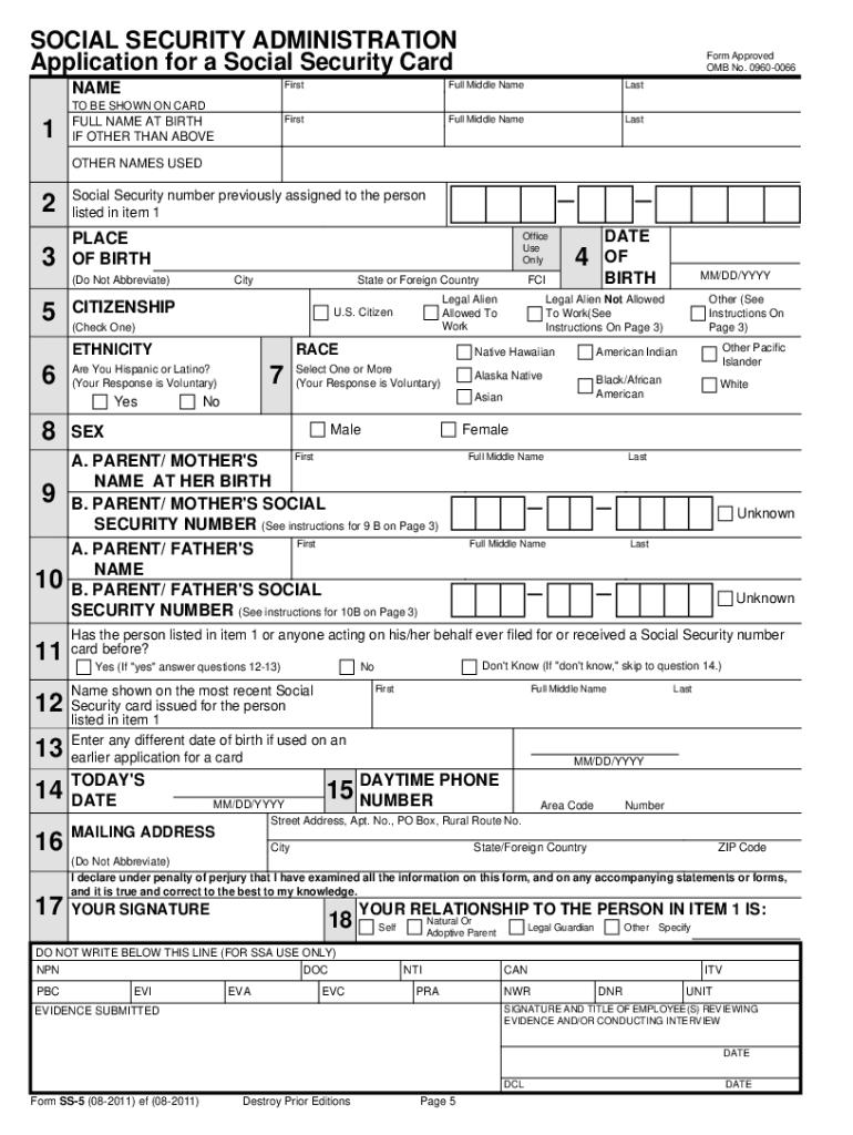 Application for Social Security Card  Form