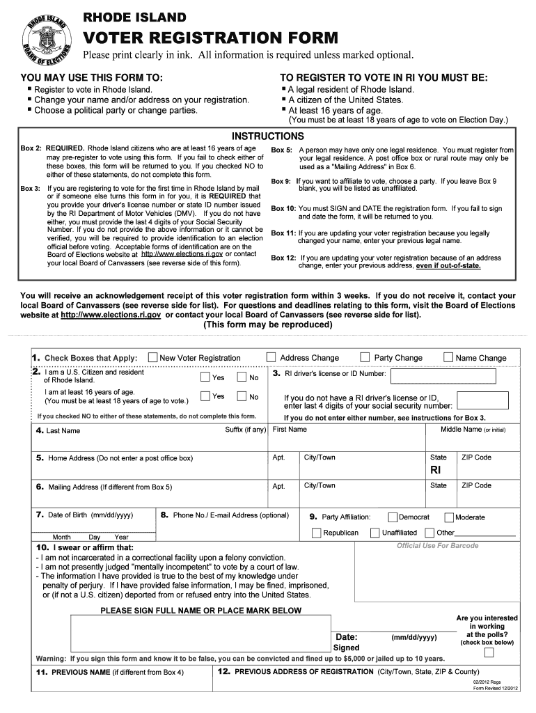  Bill of Sale Form Rhode Island Voter Registration Form 2012