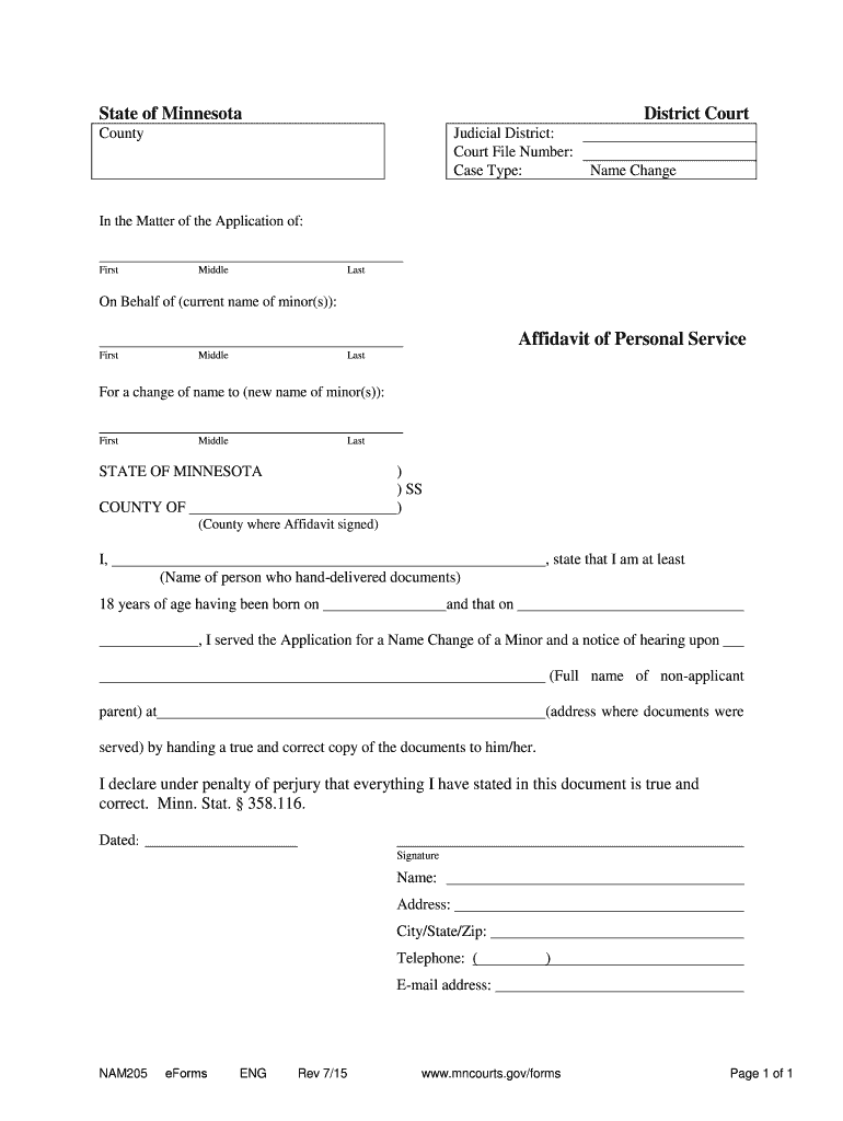  Affidavit of Personal Service Form NAM205 2015-2024