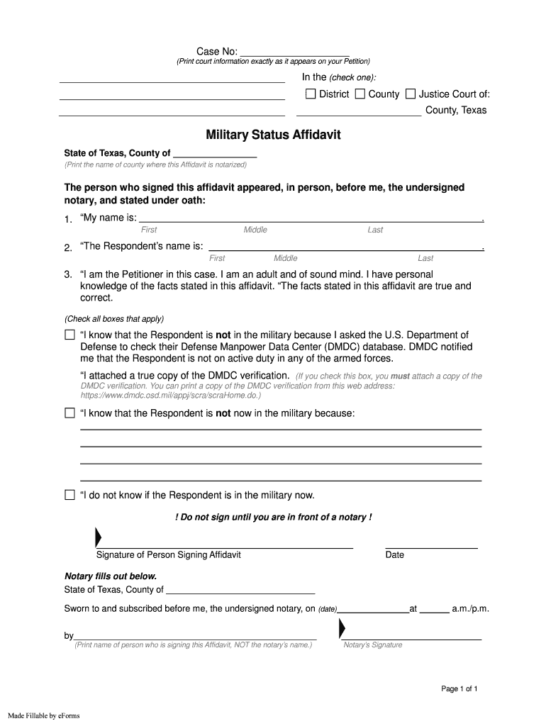 Texas Military Affidavit Form