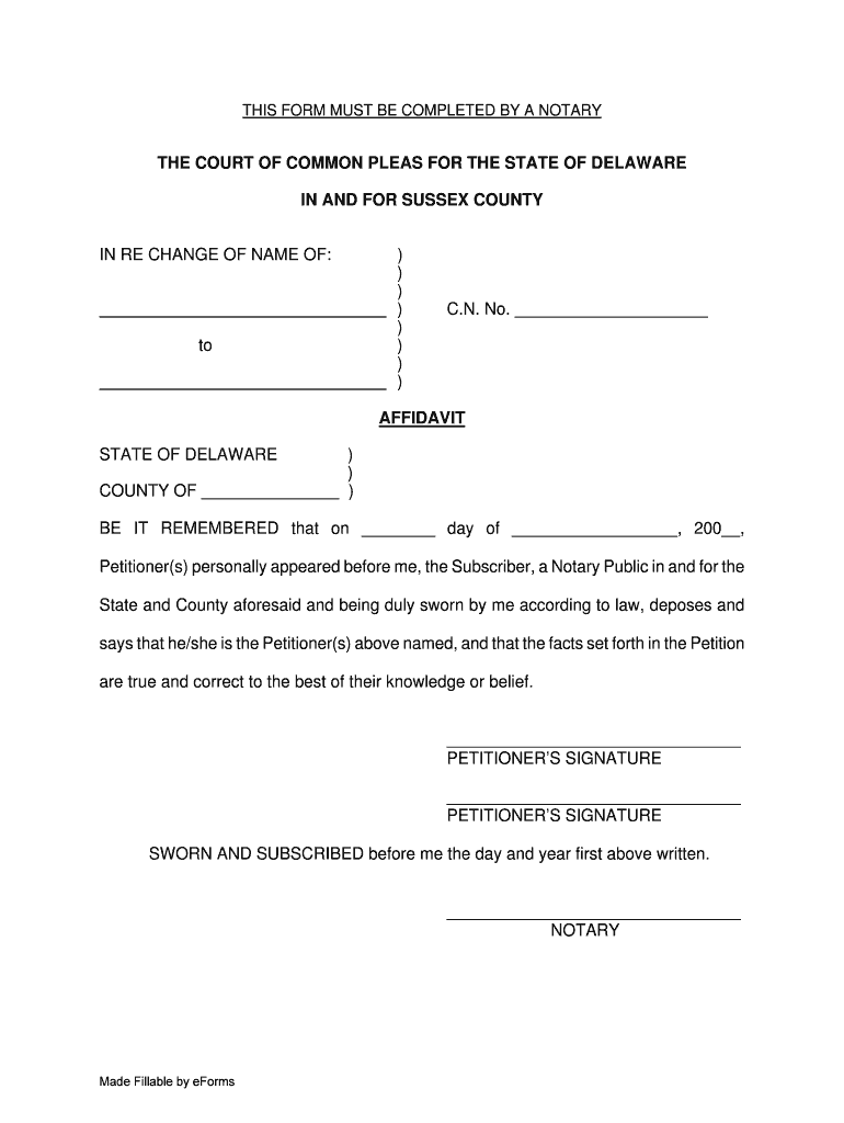 Delaware Sussex County Affidavit  Form