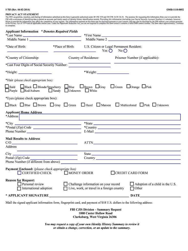  Form I 783 2014-2024