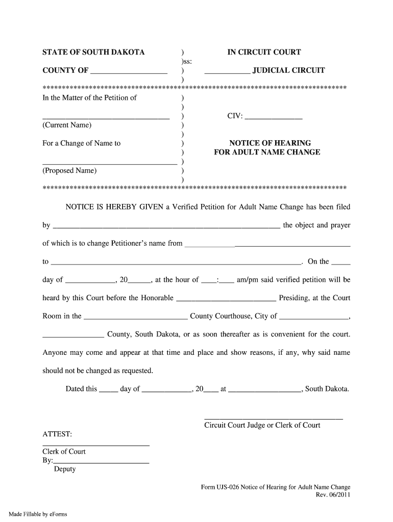 Get and Sign STATE of SOUTH DAKOTA in CIRCUIT COURT SS 2011-2022 Form