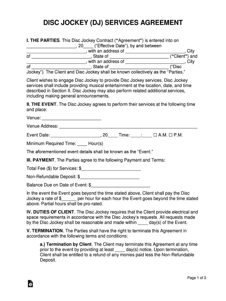 Dj Services Agreement  Form