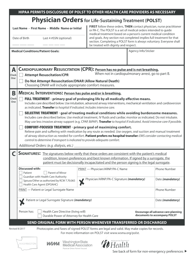  Polst Form Washington State 2017-2024