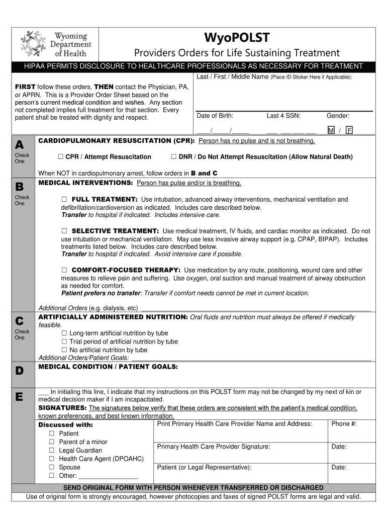 WyoPOLST Wyoming Department of Health  Form