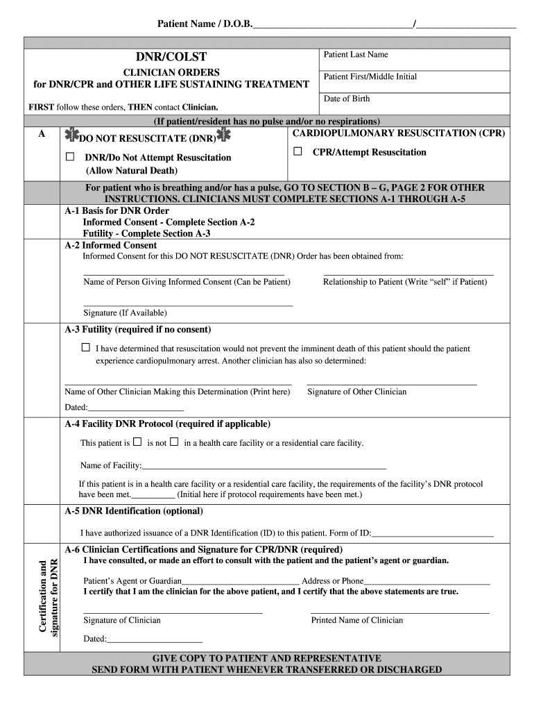 Instructions for Clinicians Completing Vermont Dnrcolst Form