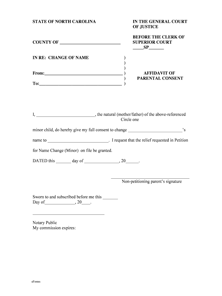 STATE of NORTH CAROLINA File No in the General Court of  Form
