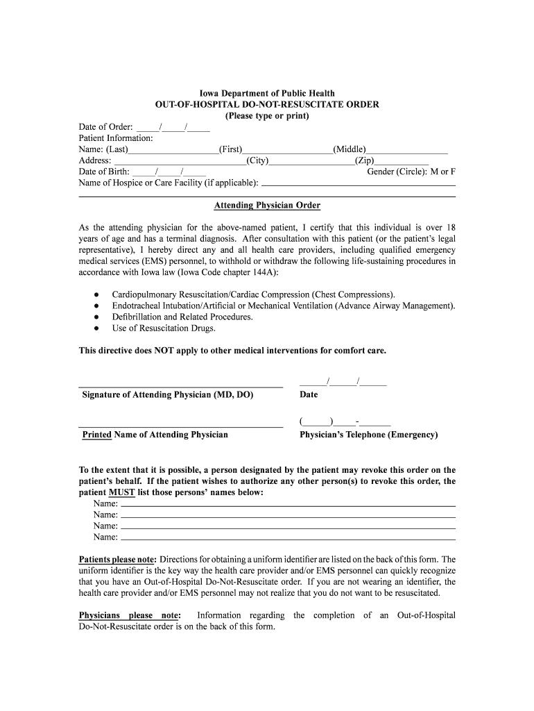 Iowa Do Not Resuscitate Form PDF171KB2 Pages